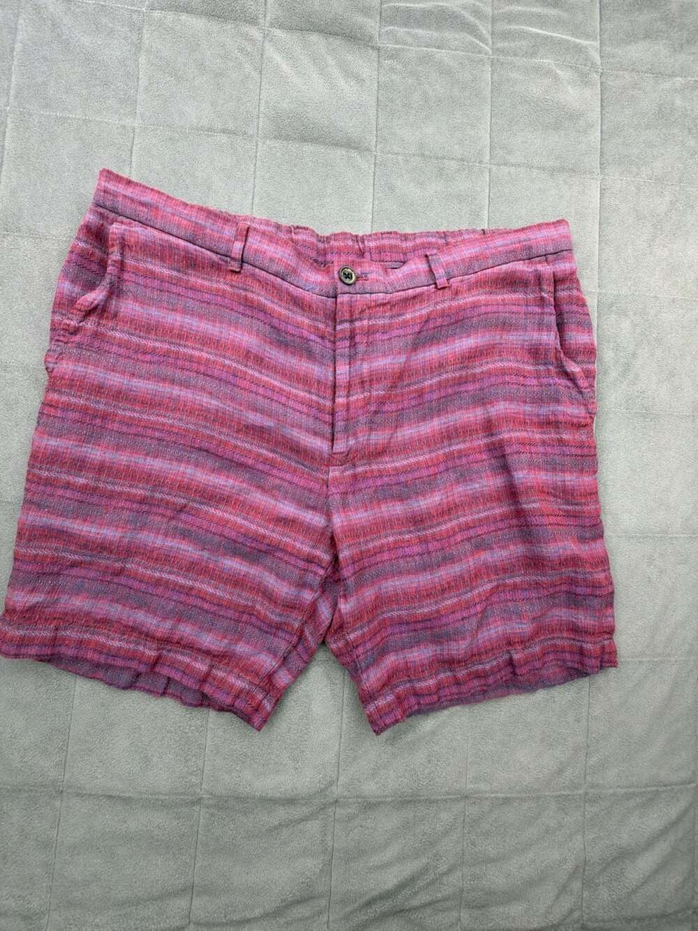 Baird Mcnutt Murano Alex Fit Shorts Size 38 Striped 100% Linen Stretch waistband
